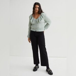 H&M Flounce Peter Pan Collared Cardigan in Sage Green